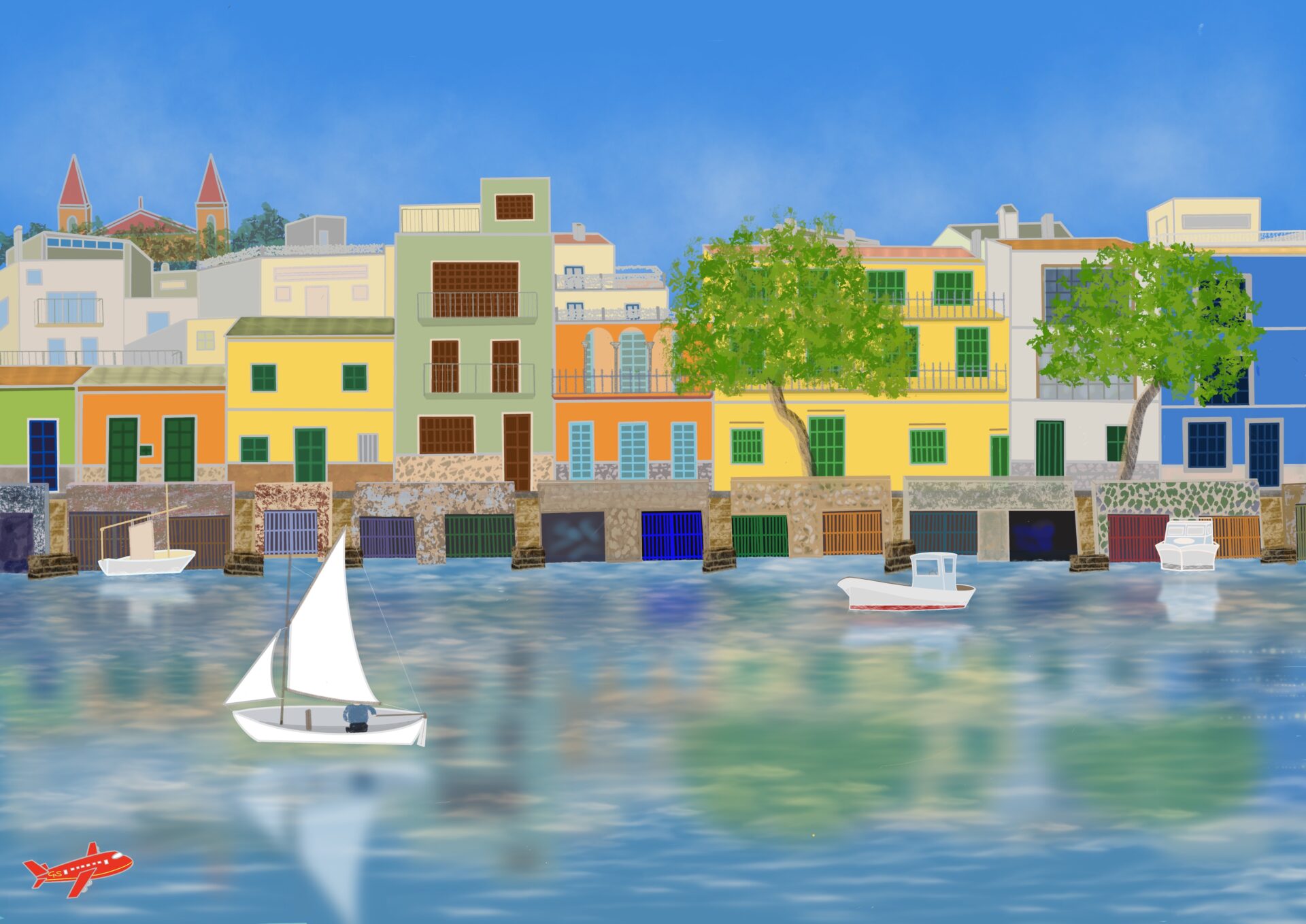 Historischer Hafen / Historic Harbor in Portocolom, Mallorca - Digital Painting - Gabriele Schreiber - Travelpaintings