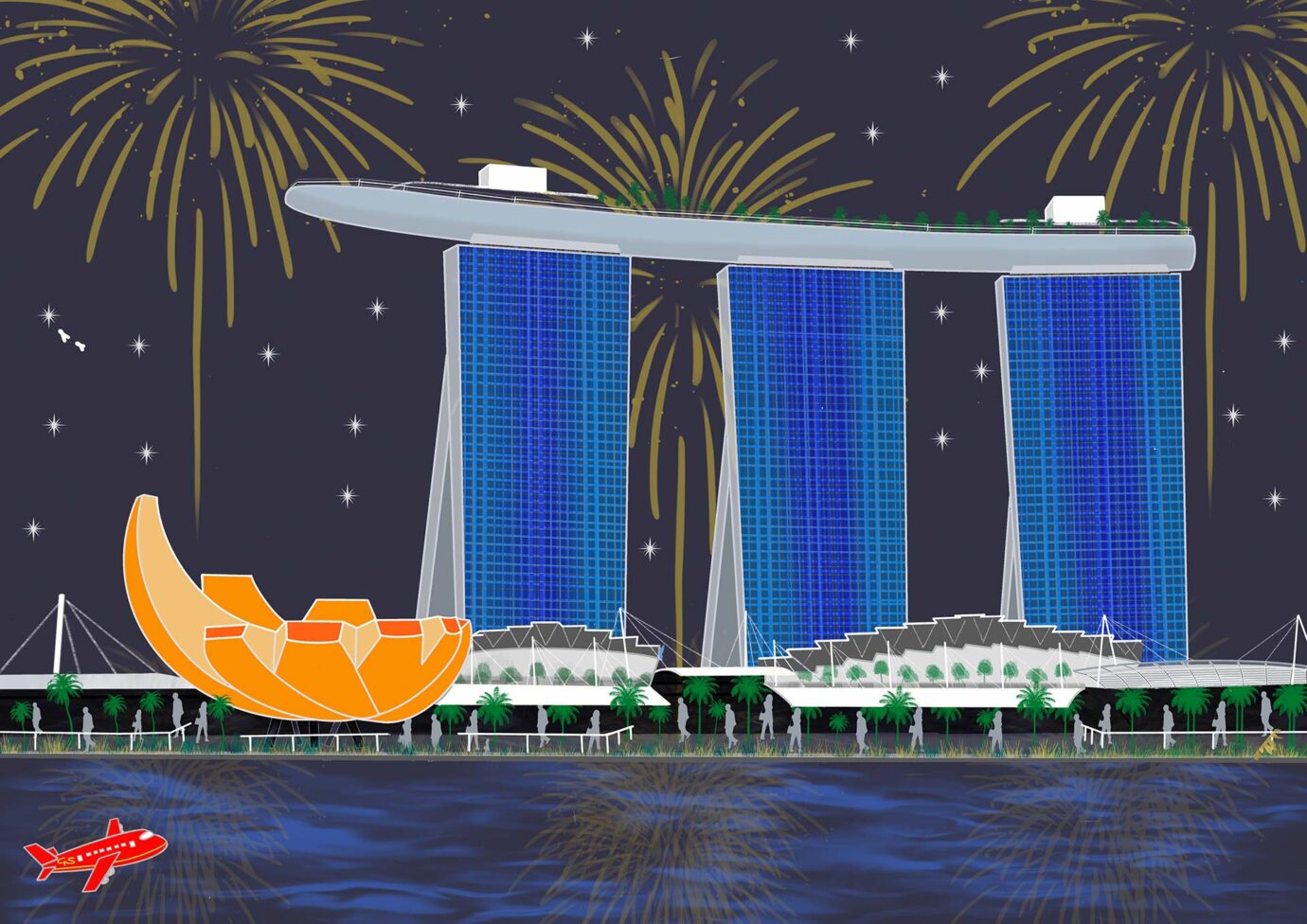 Travelpaintings - Gabriele Schreiber - Marina Bay - Singapore - 002