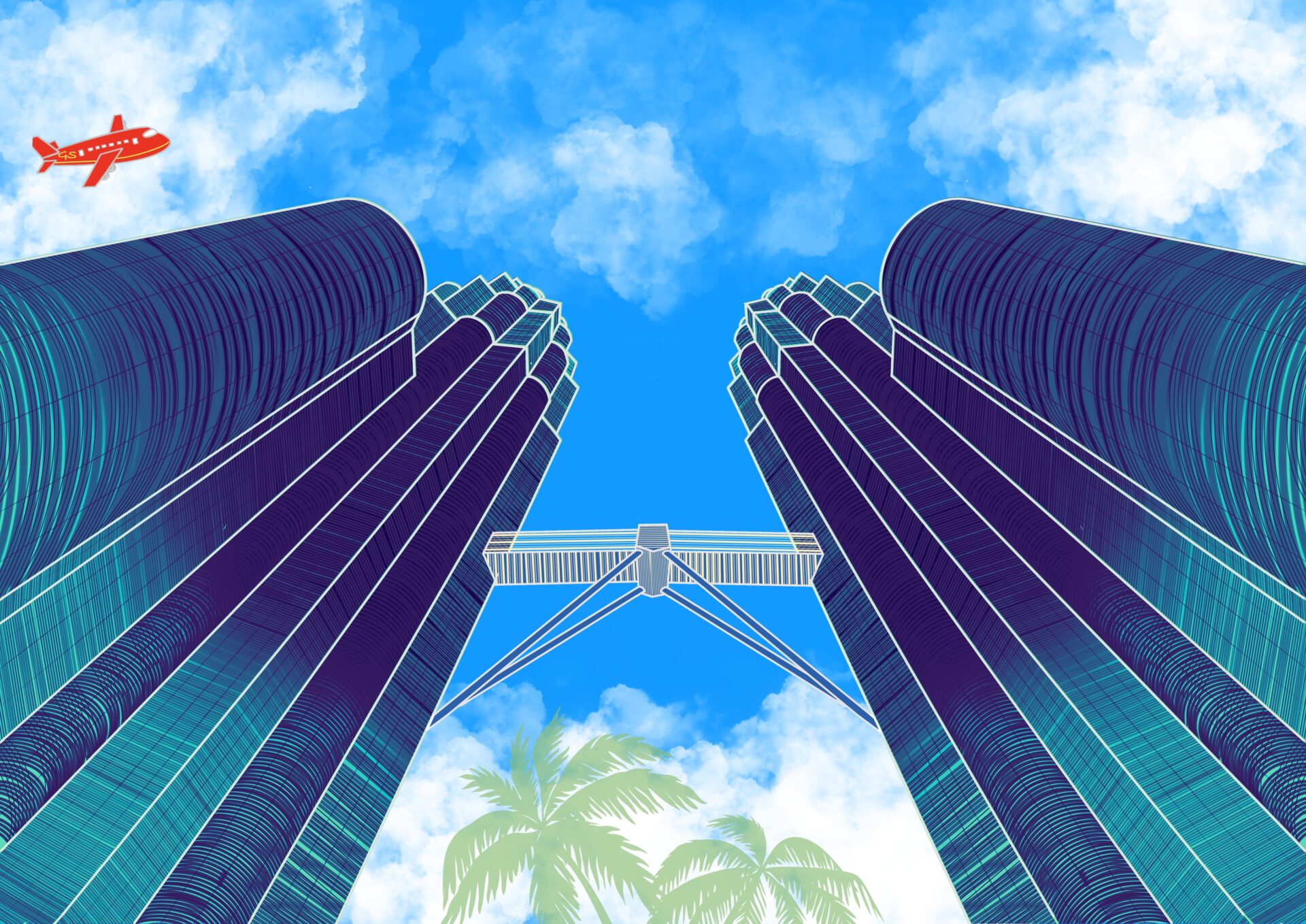 Petronas Twin Towers in Kuala Lumpur - digital painting - Gabriele Schreiber - travelpaintings -01